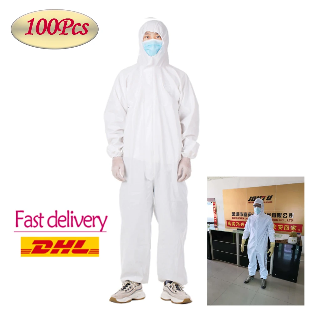 

100 sets PPE DHL shipping Virus protection suit protective clothing Antibacterial Anti-Viruses Chemical Dust-proof Virus protect