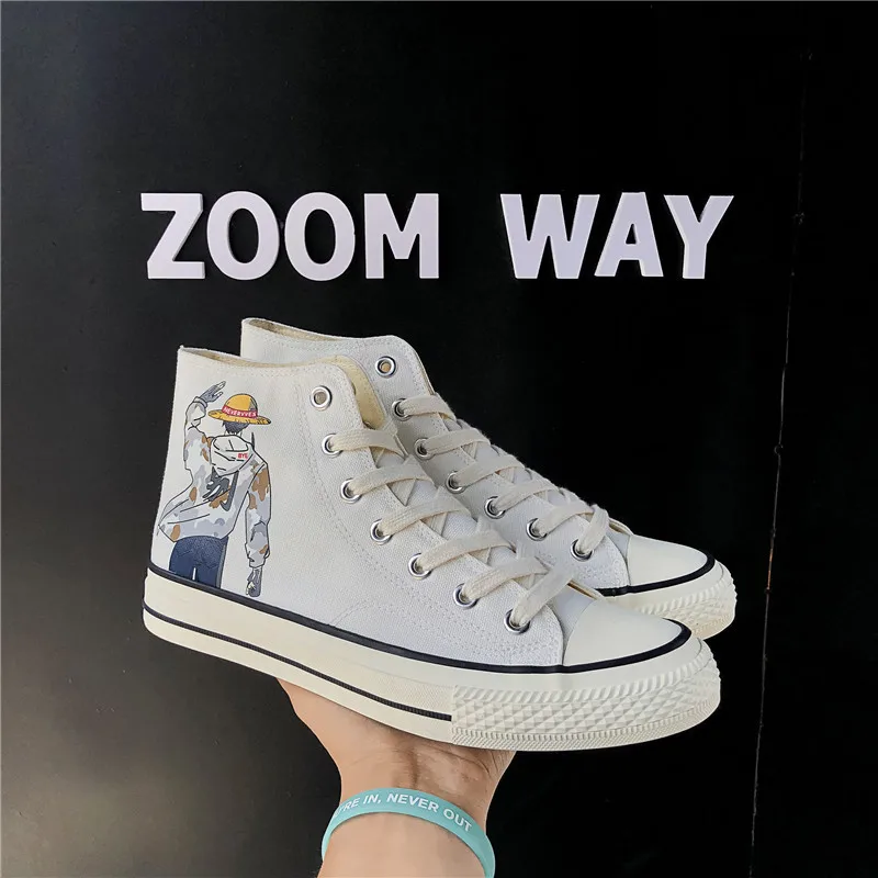 

Hight-top Canvas Shoes Men's One Piece Anime Hand-Painted Trendy Shoes Fashion Casual Shoes Versatile Students Shoes White Shoes