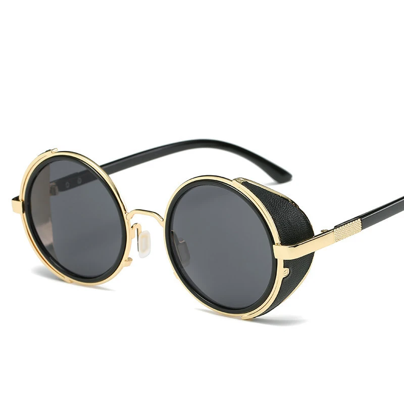 3-Gold-Gray Стимпанк Солнцезащитные очки, женские круглые очки, мужские очки с боковым козырьком, круглые линзы, унисекс, винтаж, ретро стиль, панк очки - Цвет линз: 3-Gold-Gray