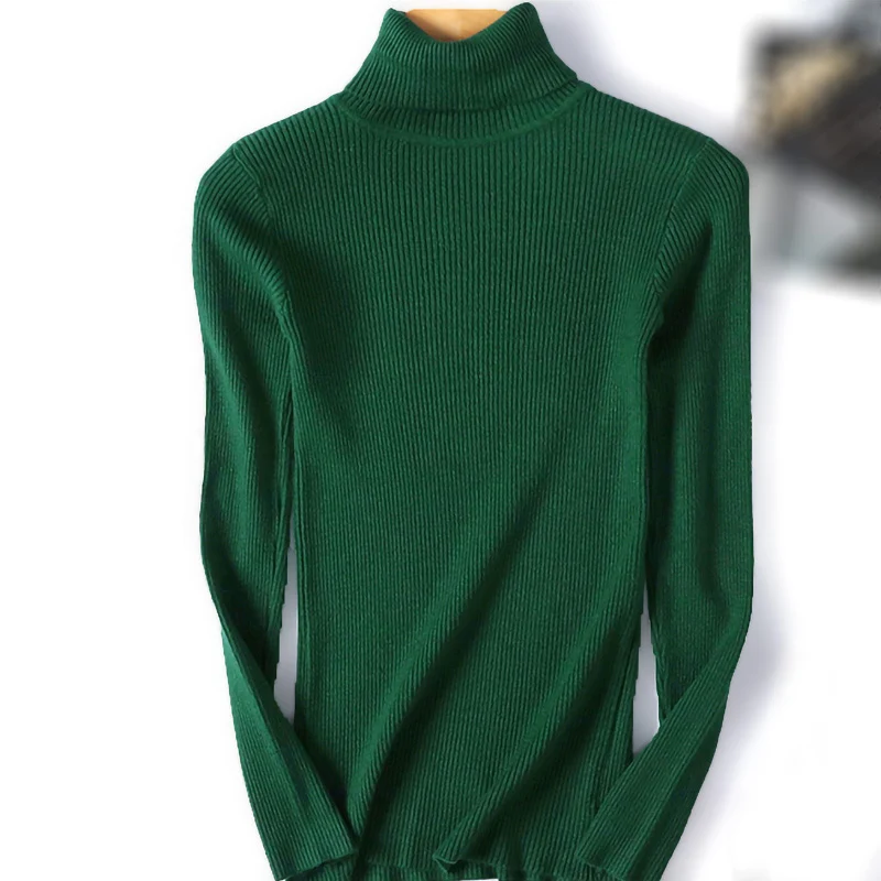 Green SheBlingBling вязаный край женский свитер с высоким воротником Осень Зима мягкий теплый женский джемпер повседневные женские зауженные пуловеры - Цвет: Green