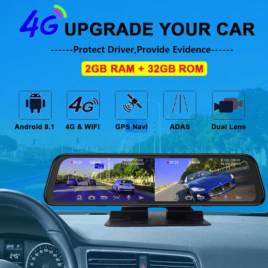 QUIDUX 12 дюймов ips зеркало заднего вида 4G Android 8,1 Автомобильный видеорегистратор gps навигация 2G ram FHD1440P видеорегистратор ADAS автомобильная видеокамера рекордер