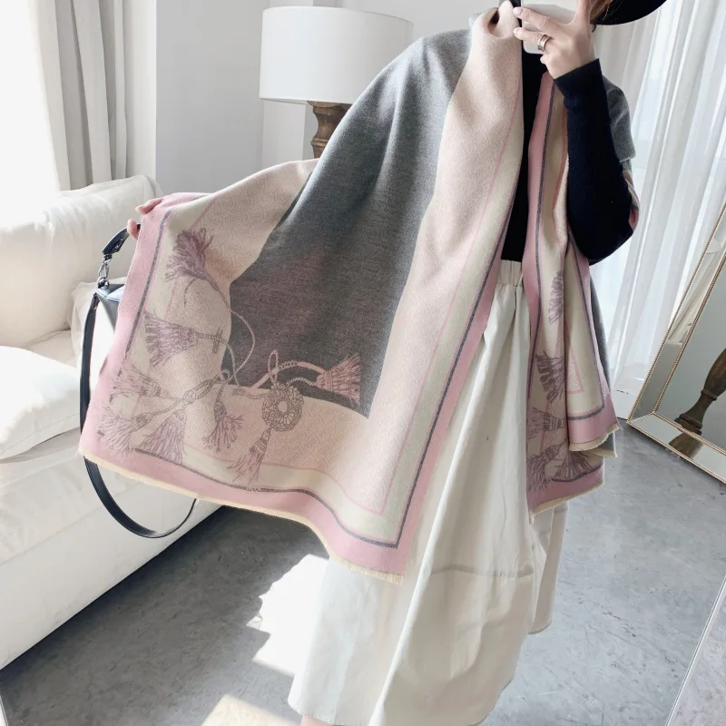 

New winter imitation cashmere shawl fashionable joker color matching scarf jacquard double warm scarf a undertakes