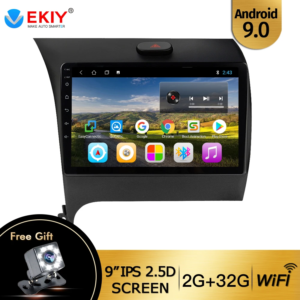 EKIY 9'' IPS Android 9.0 Car GPS Radio Head Unit For KIA K3 CERATO FORTE 2013 2014 2015 2016 GPS Car Multimedia DVD Player