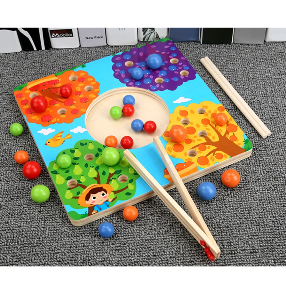 Деревянные бусины с зажимом для рыбалки, магнитная рыболовная игра, палочка для еды из бисера, обучающая математическая игра, игрушка для раннего образования, подходящая игра
