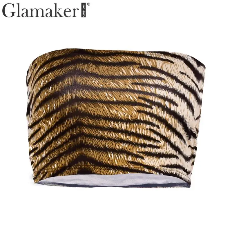 Glamaker трикотажный топ на бретелях для женщин с принтом тигра уличная сексуальный топ женский трикотажный короткий топ с животным принтом короткие майки топы на бретельках