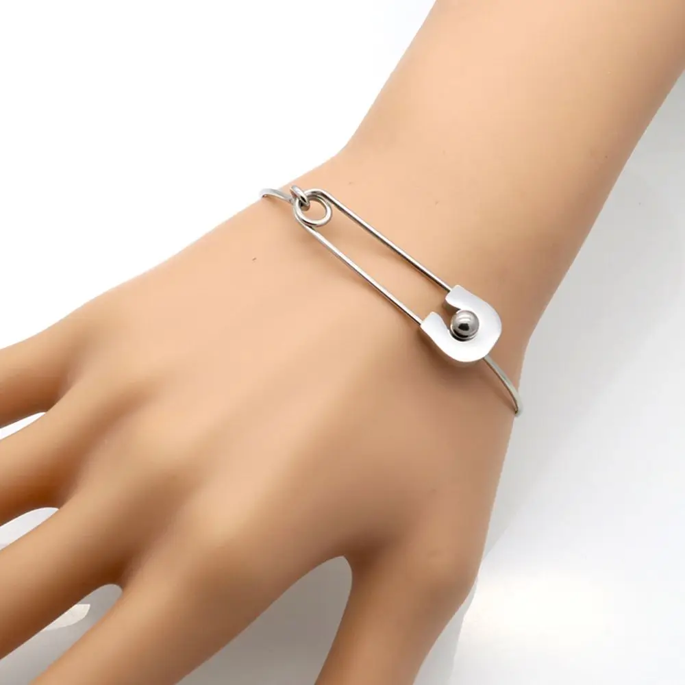 Personality Vintage Simple Stainless Steel Metal Plain Nautical Pin Wire Bangle Thin Gold Color Bracelet For Birthday Gift