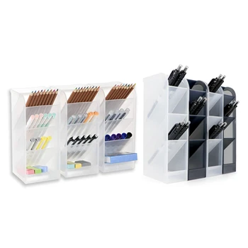 

4 Pcs Desk Organizer, Pen Organizer 16 Compartments & 3 Pcs Big Desk Organizer- Pen Organizer 12 Compartments (White)