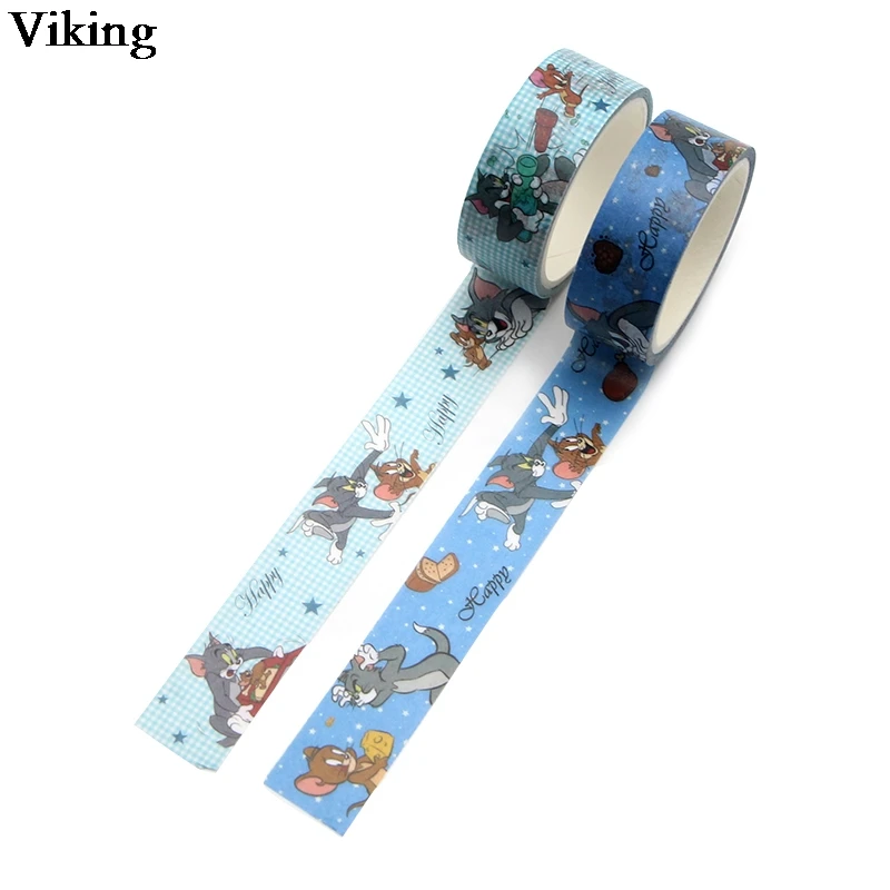 Забавная декоративная бумага с рисунком кошки и мыши 15 мм х 5 м бумажная лента