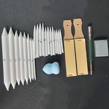 

25pcs Erasable Sandpaper Beginner Sharpen Sketch Tools Paper Professional Pastel Stump Pencil Set Portable Blending Smudge Stick