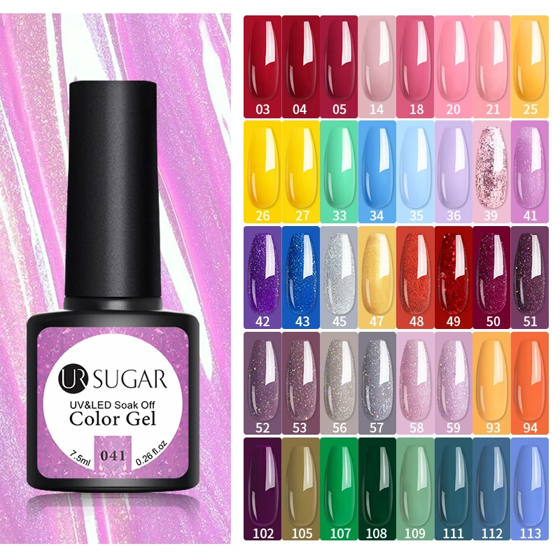 UR SUGAR 7.5ml Purple Glitter Color Gel Nail Polish Semi Permanent Shiny Nails Gel Soak Off Nail Art Need Base Top Coat