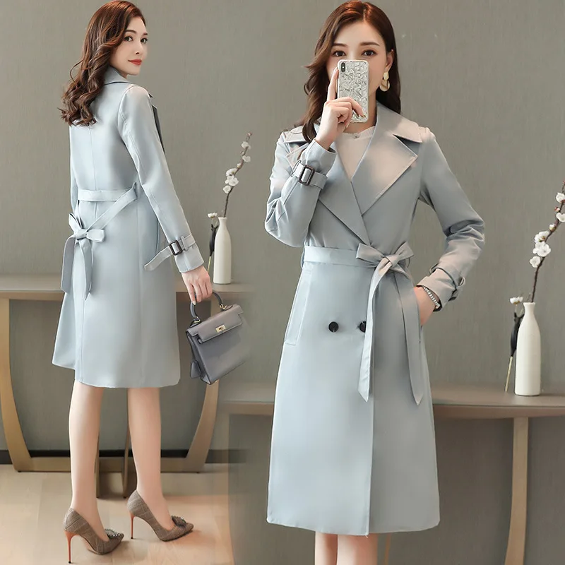 

Trench Coat Solid Color Commuting Convention Long Sleeve Mid-length Slim Fit Elegant Simple Versatile