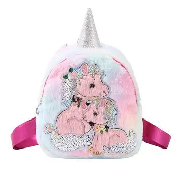 

Cute Unicorn Student School Backpack Girl Cartoon Mini Fur Schoolbag Kidergarten Doll Plush Bag Toy Doll Backpack Children Gift