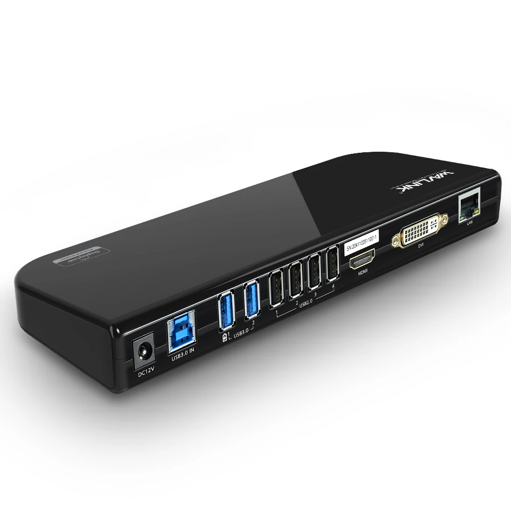 Wavlink Универсальная док-станция USB 3,0 Двойной видео дисплей монитор RJ45 гигабитный Ethernet Поддержка 1080P DVI/HDMI/VGA для ноутбука - Цвет: Черный