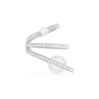 

SLJELY 1pc Real 925 Sterling Silver Single Sliding Triple Circles Ear Bone Cuff with Pearls Zircon Stones Clip Earring for Women