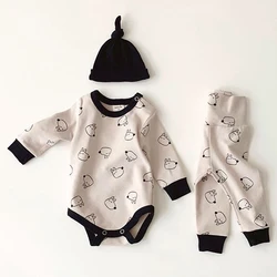 Costume de Service à domicile pour enfants, ensemble 3 pièces, barboteuse Triangle imprimée, pantalon, chapeaux, vêtements pour bébés garçons et filles, nouvelle collection printemps 2022 