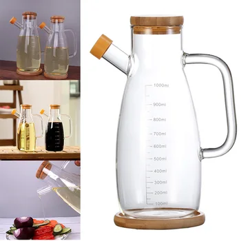 

Olive Oil Dispenser Glass Bottle Cruet Lead-Free with Bamboo Lid Vinegar Bottles for Kitchen Cooking Container UND Sale