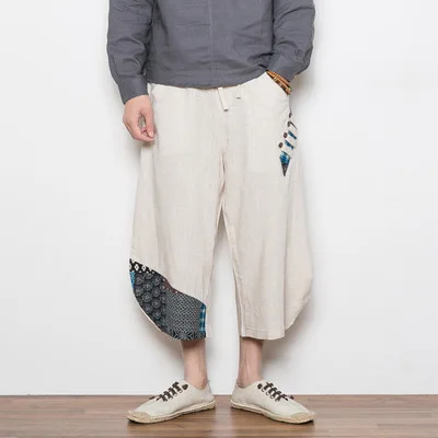 Linen Китайские укороченные льняные хлопковые брюки мужские свободные повседневные штаны Летние Новые Непальские шаровары мужские - Цвет: Linen