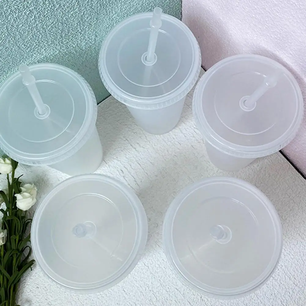 5Pcs/set 500ml/700ml Water Cup Food Grade Anti-deform PP Water Straw Cup with Lid Portable Plastic