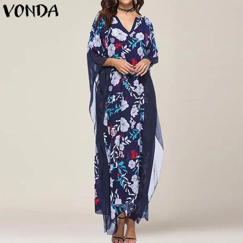 VONDA богемное платье для беременных одежда макси платье Стильный женский сарафан рукав «летучая мышь» с v-образным вырезом винтажное платье