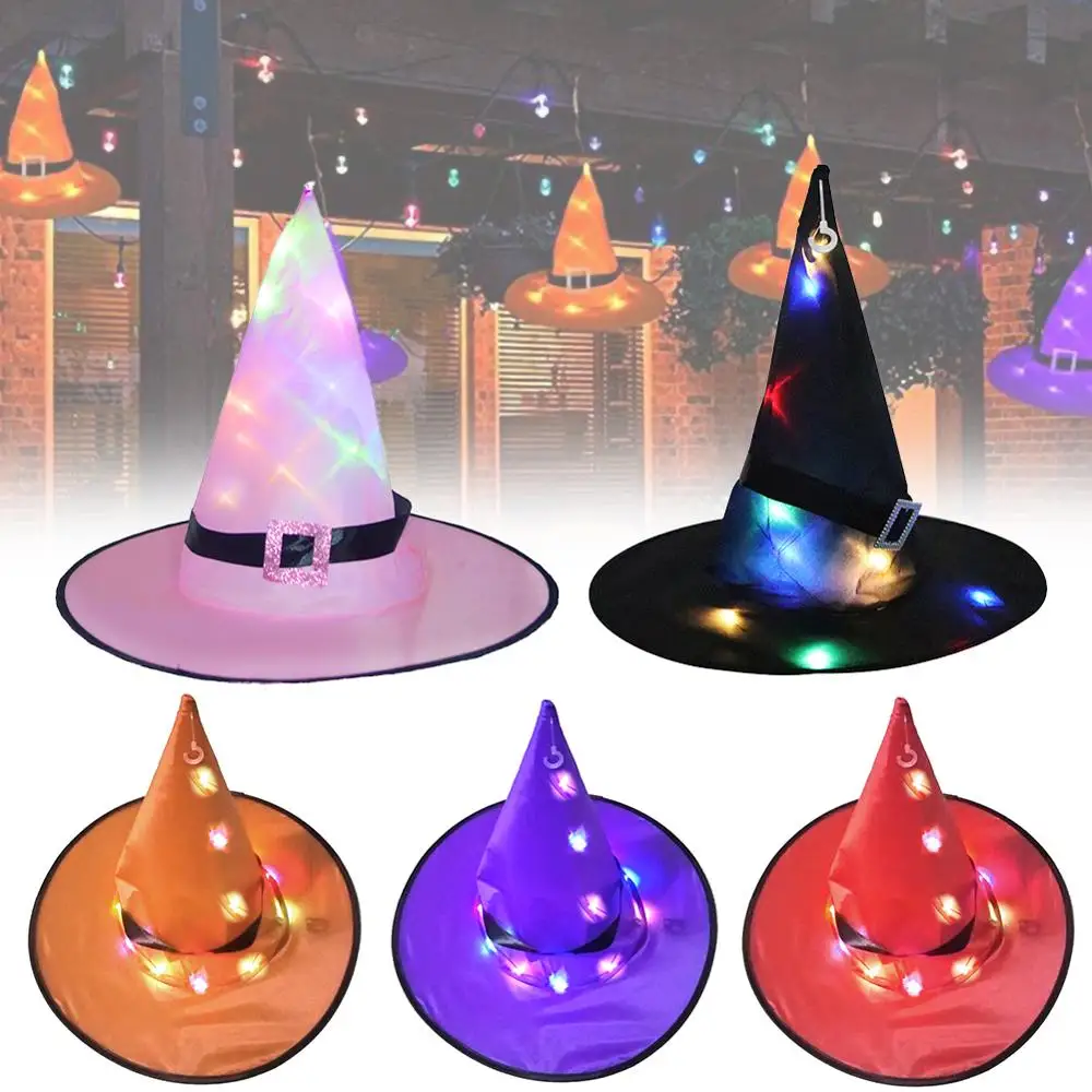 

2020 Happy halloween Decorations Witch Hats LED Lights Cap for Halloween Party Home Party Decor Outdoor Tree Ornament DIY Decor