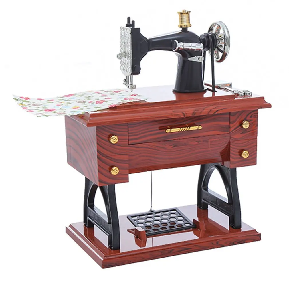 

Antique Sewing Machine Elegant Music Box Retro Wood-like Music Box Decoration Chinese Valentine's Day Gift