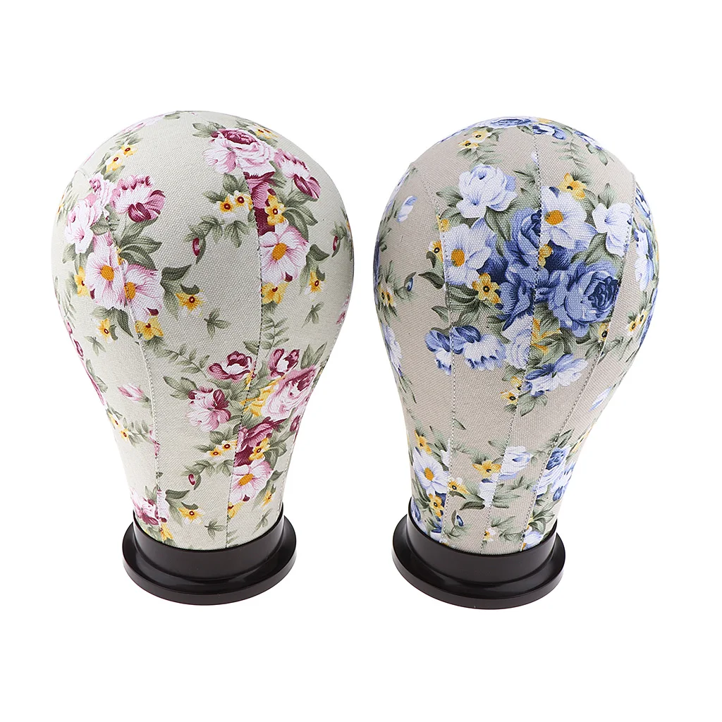2Pcs Canvas Block Mannequin Head Model Wig Hair Display Stand Flower Style