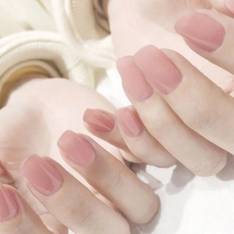 24 шт. милые розовые накладные ногти в Корейском стиле, чистый цвет, средняя длина, квадратные накладные ногти с клеем