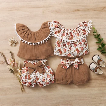 Summer Newborn Toddler Baby Girls Clothes Set Boho New Born Infant Cute Outfit Ruffle Short Sleeve Top Shorts Baby Girl Clothes