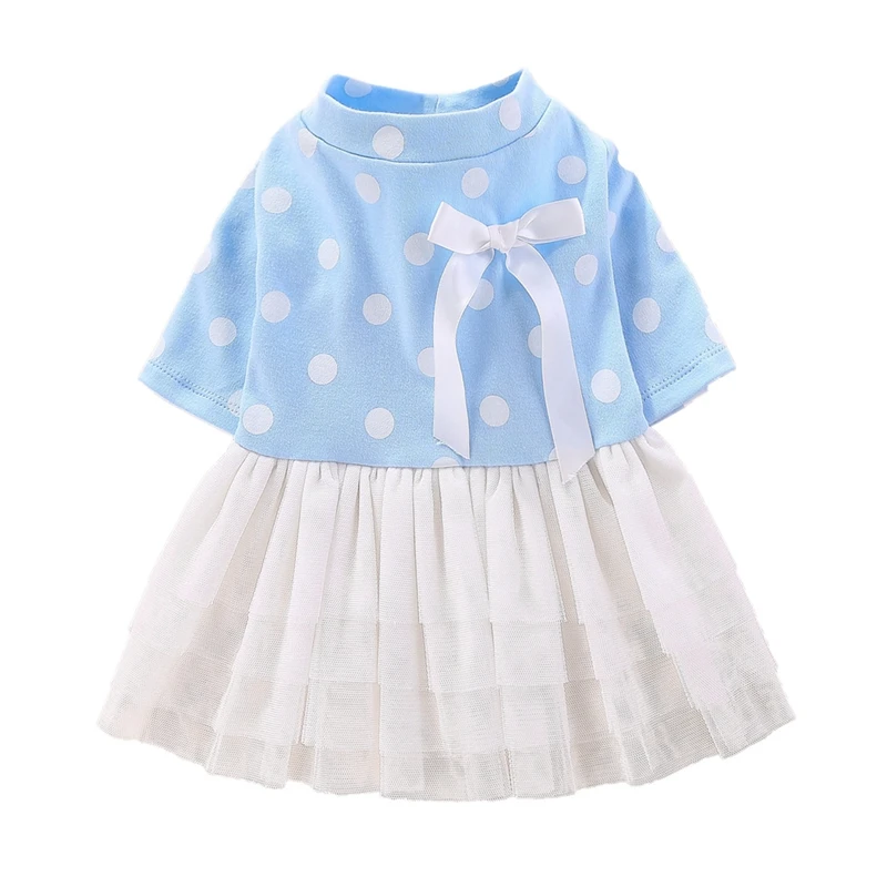 

-Pet Casual Dress Dog Comfortable Polka Dot Lace Skirt With Sweet Elegant Bow Soft To The Touch Dress For Daily Walking