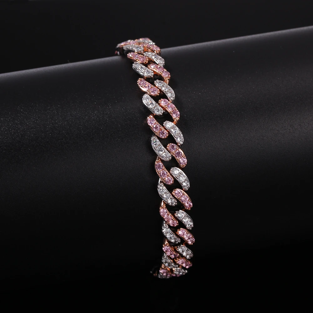 UWIN мужской женский браслет 9 мм Iced Out серебро/розовое золото кубинское звено с белым и розовый кубический циркониевый браслет ювелирные изделия