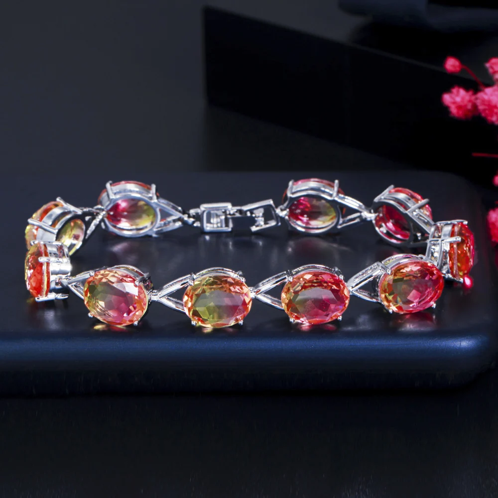 

ThreeGraces красивый Радужный огненный красный CZ Кристалл овальной формы цепи ссылка теннисные браслеты для женщин модные праздничные ювелирны...