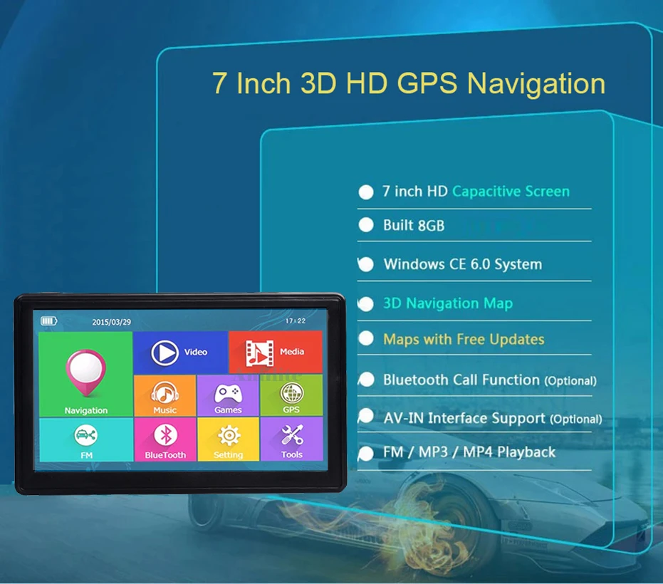 Anfilite 7 дюймов грузовик 256M 8GB навигатор OS CE 6,0 MTK bluetooth avin Автомобильный gps навигатор с беспроводной камерой заднего вида