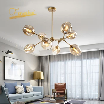

Nordic Glass LED Chandeliers Molecular Magic Bean Glass Ball Lamp Branch Pendant Lamps Hanging Lamp Dining Room Kitchen Lamps