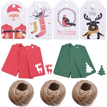 

50 Pcs Merry Christmas Kraft Paper Gift Tags with 30 meters Natural Jute Twine Christmas Gift Decorative Gift Labels Tag Card