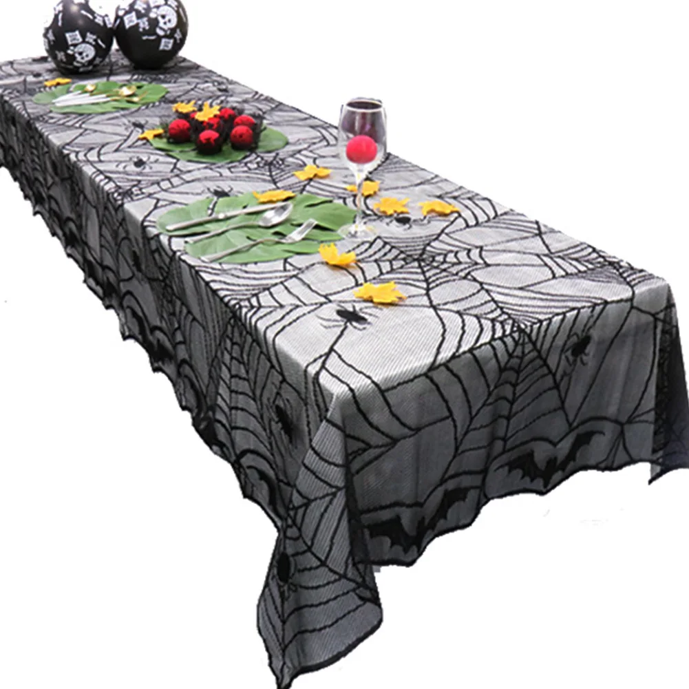 

Halloween Party Supply Decoration Black Lace Spiderweb Table Runner Fireplace Mantle Scarf Cobweb Table Runner Home Party Favor