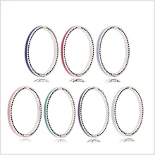 Аутентичный 925 пробы Серебряный браслет эмаль Сияющие сердца с кубическим цирконием браслет подходит для женщин шарик шарм модные ювелирные изделия