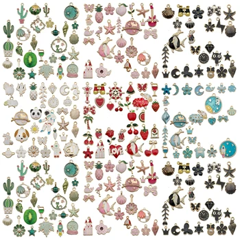 

31Pcs/Lot Assorted Plated Enamel Animal Plant Fruit Moon Star Heart Pendants for Jewelry Making DIY Charms Necklace Bracelet