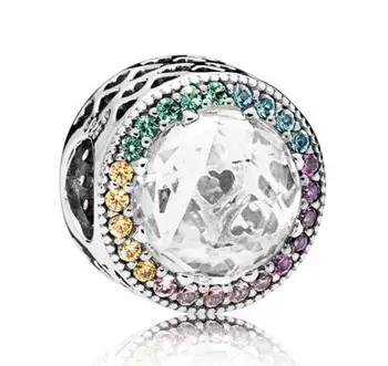 

Genuine 925 Sterling Silver Charm Rainbow Radiant Hearts With Mix Crystal Beads Fit Pandora Bracelet & Necklace Diy Jewelry