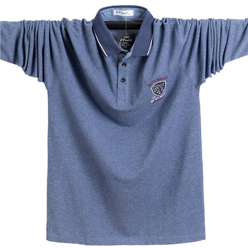 Осенние повседневные мужские рубашки поло с длинным рукавом высокого качества хлопок вышивка бренд Tace& Shark Мужские рубашки поло Евро Размер 5XL - Цвет: HY5103-BLUE