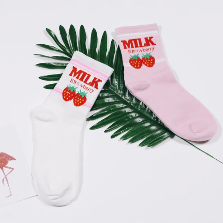 Японские Мультяшные персонажи белые розовые носки женские с фруктами клубника осень зима милые женские носки хлопок 100502