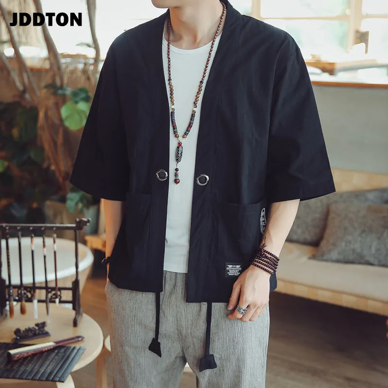 JDDTON мужская летняя хлопковая льняное кимоно 5XL кардиган для отдыха Верхняя