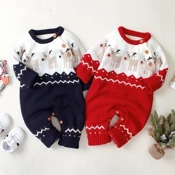 

2020 Autumn Winter Newborn Baby Clothes Christmas Sweater Rompers Baby Girls Boys Overalls Infant Costume Kids Toddler Jumpsuit