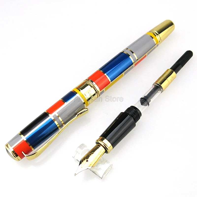 Elegante com Guarnição Caneta de Tinta Ótimo para o Negócio Herói Caneta Tinteiro Dourada Colorida Iridium Médio Nib Escrita Presente 767 7 Herói 767 caneta tinteiro elegante com guarnição