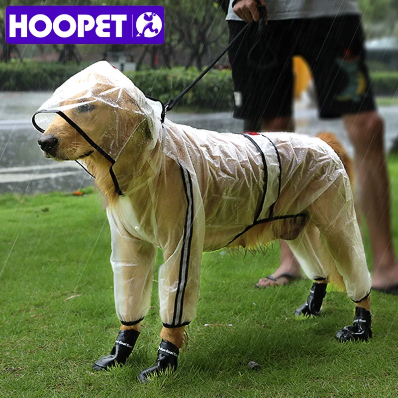 HOOPET Pet Raincoat Puppy Four Feet Hooded Transparent Waterproof Teddy Large Dog Rain Out Clothes for Animals