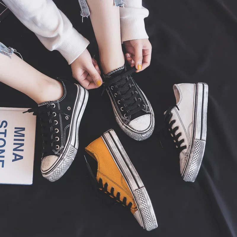 

Women's Canvas Shoes Retro Platform Fashion 2019 New Fashion Vulcanized Shoes New Non-slip Low-top Woman Casual Shoes Sneakers