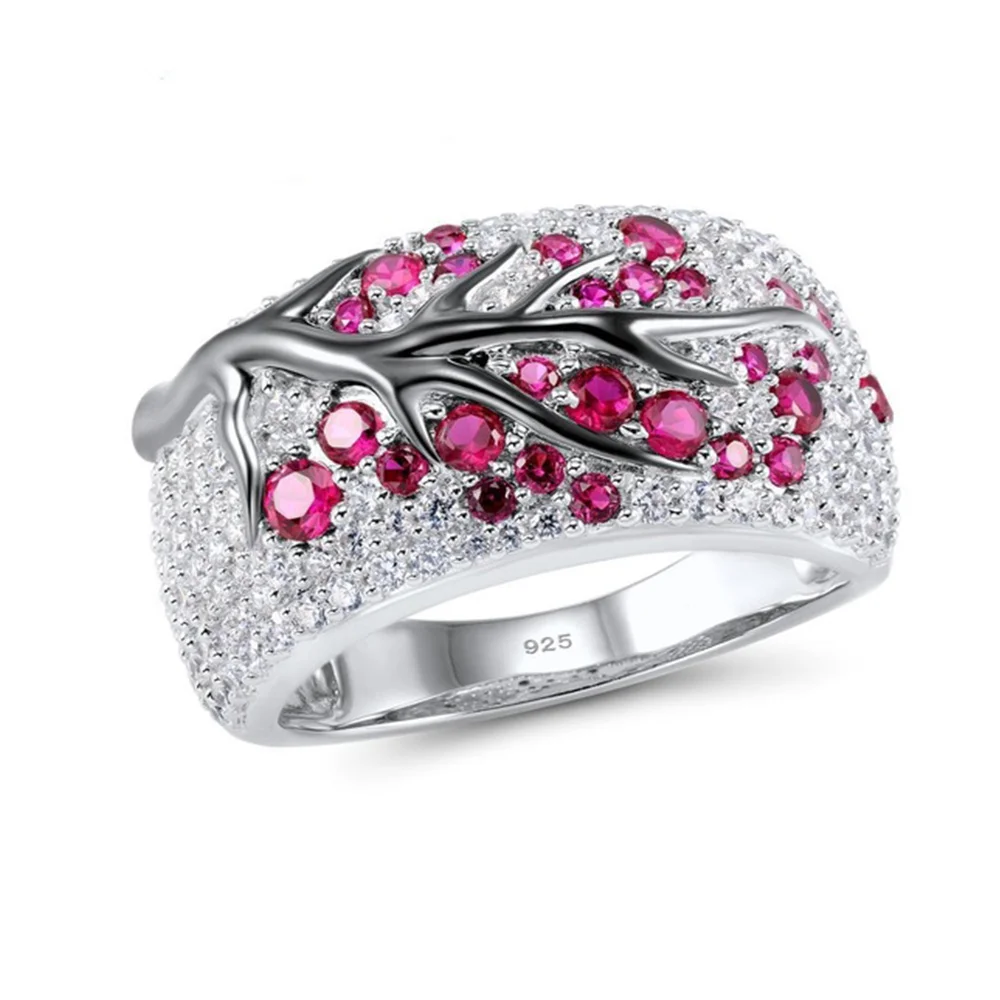 Rose Red Модное кольцо для влюбленных, серебряное кольцо, подарок на день Святого Валентина, тарелка с серебряным цирконием, уникальное кольцо для любви - Цвет основного камня: Rose Red