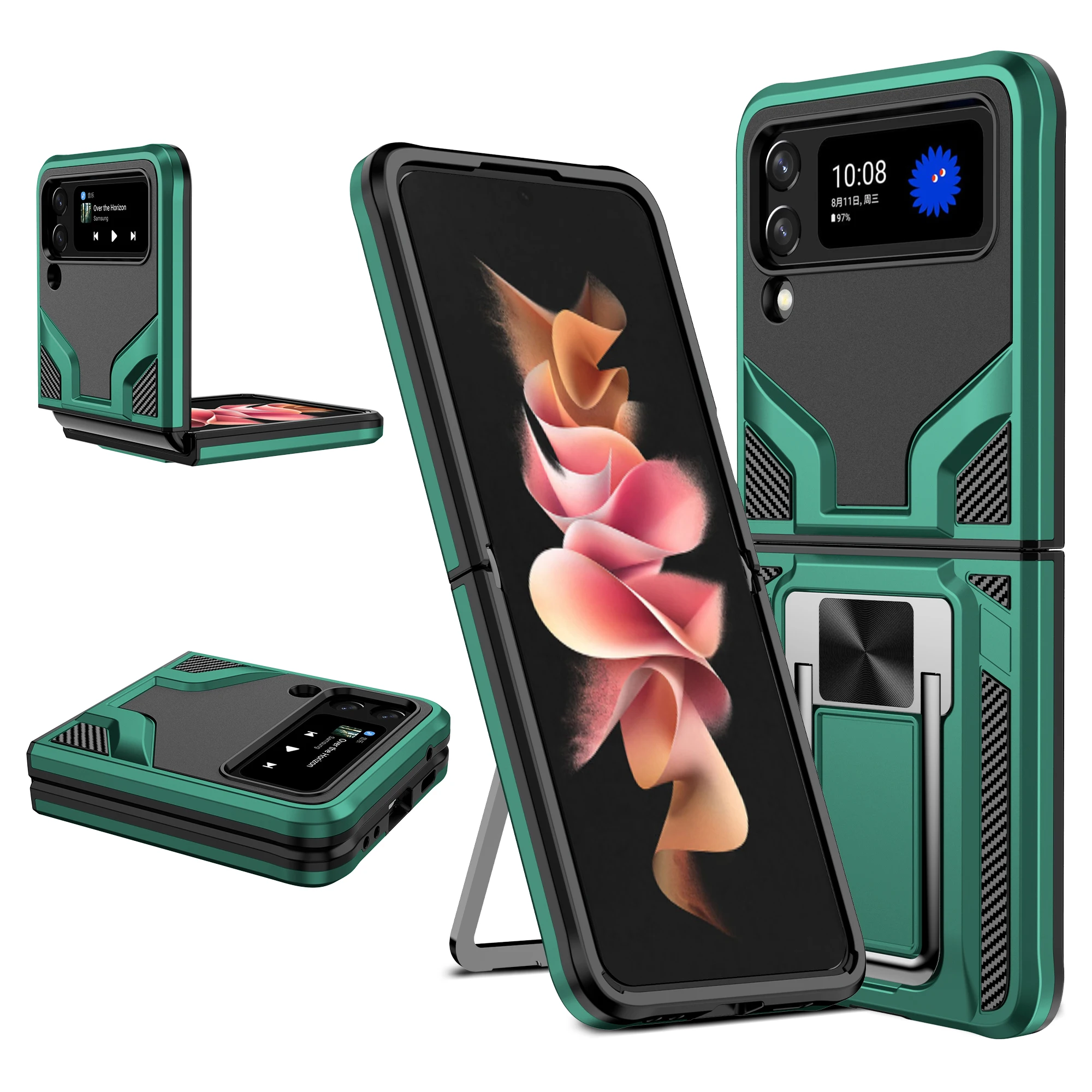 galaxy z flip3 case Ring Armor Case for Samsung Galaxy Z Flip 3 5G Heavy Duty Protective Rugged Shock-Absorbing Magnetic Car With Stand Case Z Flip3 samsung galaxy z flip3 phone case