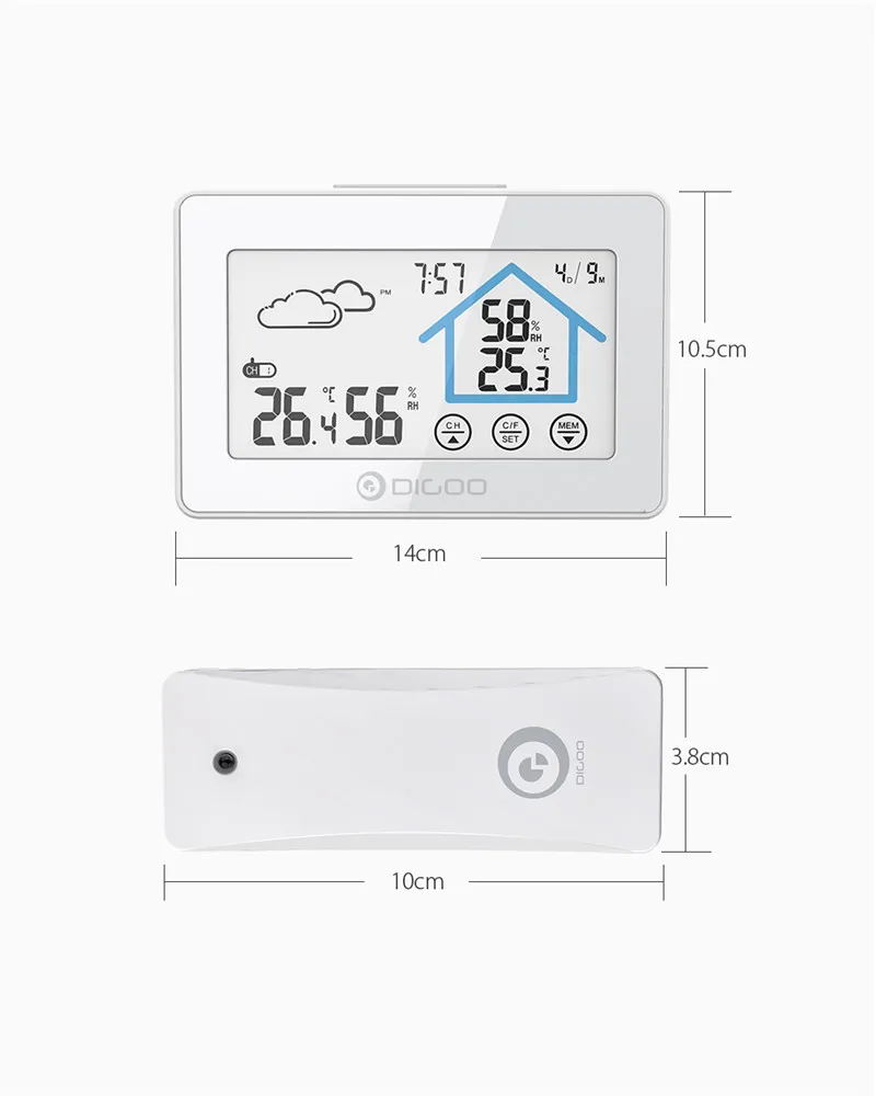 Digoo DG-TH8380 беспроводной термометр гигрометр сенсорный экран Метеостанция термометр Открытый датчик погоды Часы