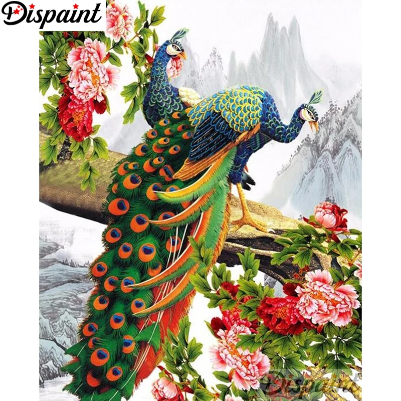 

Dispaint Diamond Painting "Peacock flower" Cross Stitch Custom Photo Diamond Embroidery Square Round Drill Home Decor A27019