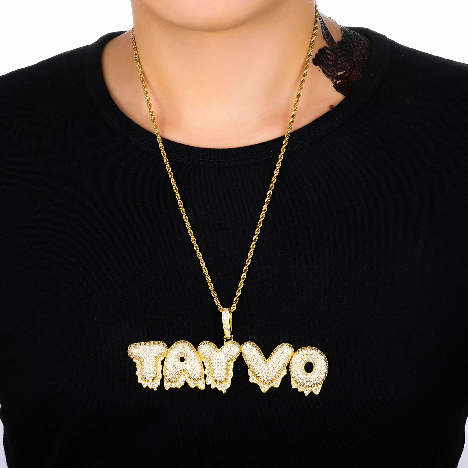 D& Z Iced Out Bling CZ капельные буквы на заказ ожерелье микро проложили пузырь письмо кулон колье для мужчин хип-хоп ювелирные изделия